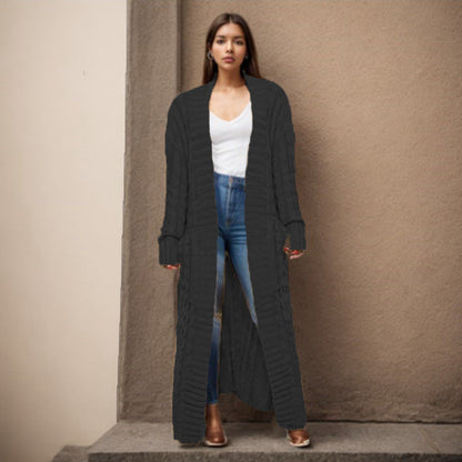 Damen Strickcardigan Lang Zopfmuster Norvielle