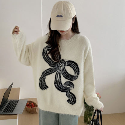 Damen Pullover Kuschelig Dekoratives Schleifenmuster Norvielle - Norvielle