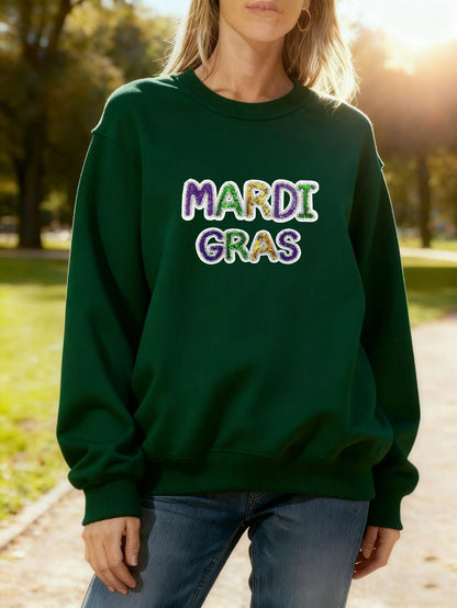 Damen Sweatshirt Mardi Gras Schriftzug Leicht Norvielle