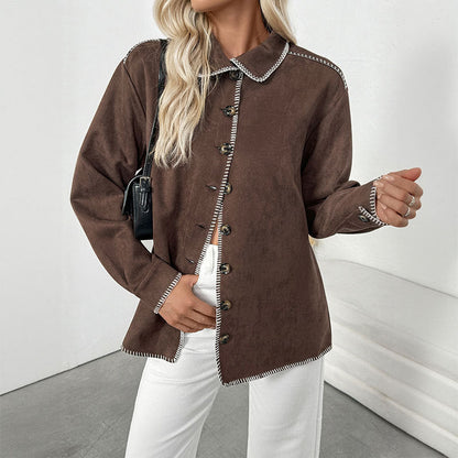 Damen Lässige Jacke Kontrastnähte