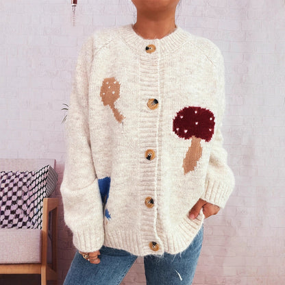 Damen Strickjacke Pilzmuster Norvielle