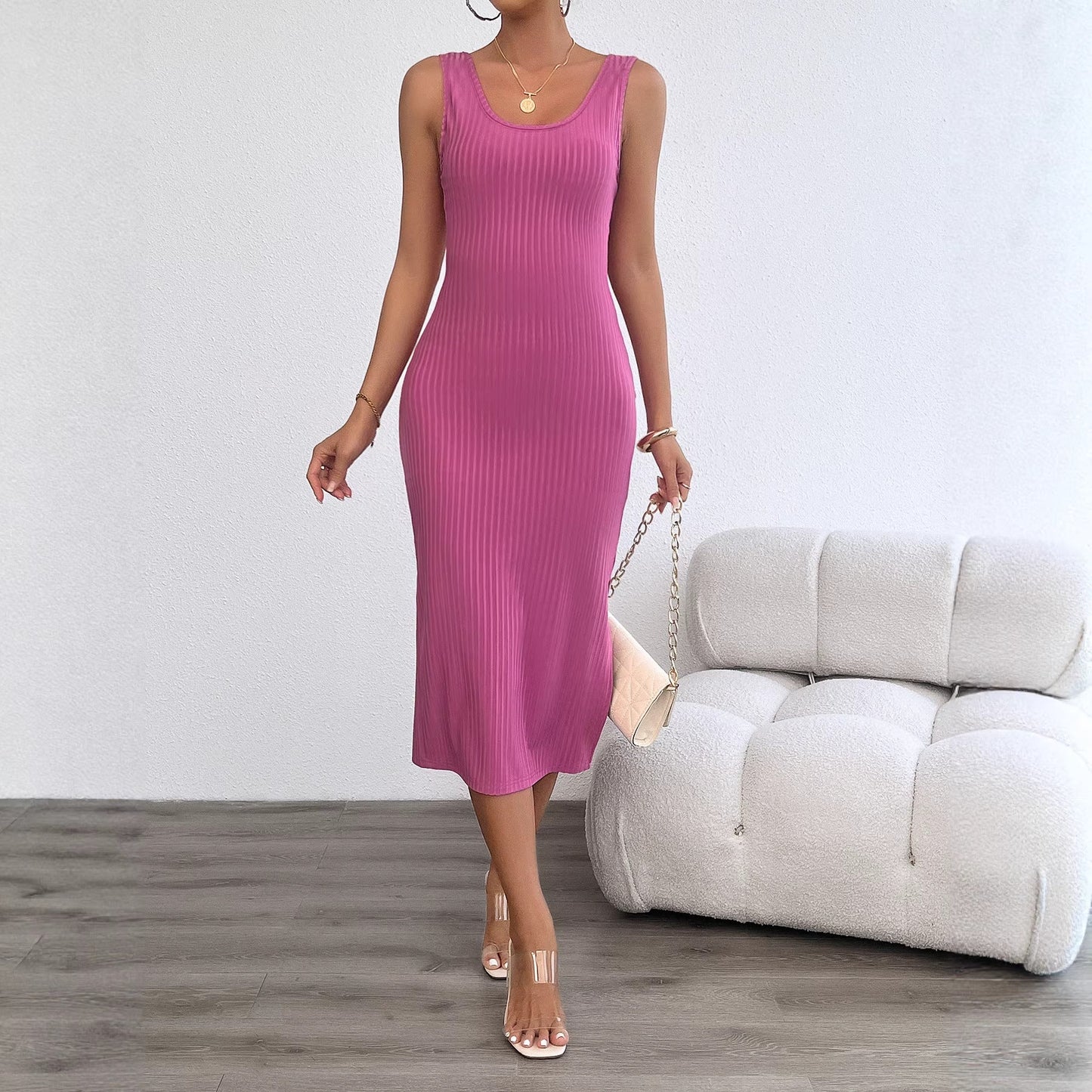 Damen Midikleid Rippstrick Figurbetont Norvielle
