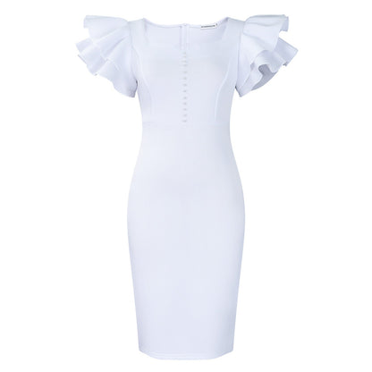 Damen Midi-Kleid Voluminöse Rüschen Perlendetails Norvielle