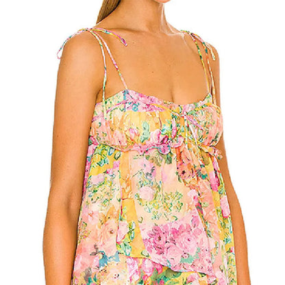 Damen Minikleid mit Spaghettiträgern und Rüschendetails Blumenmuster