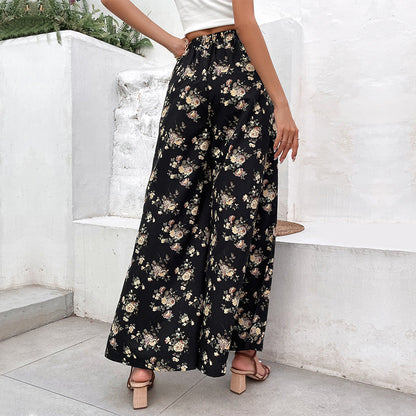 Damen Palazzo-Hose Floralmuster Seidenstoff