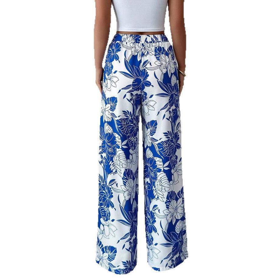 Damen Palazzo-Hose Florales Design Hochtailliert Norvielle