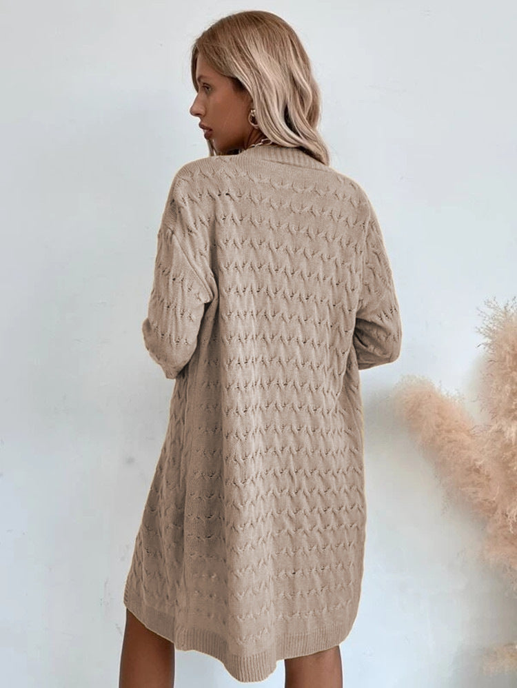 Damen Strickmantel Strukturiertes Zopfmuster Beige