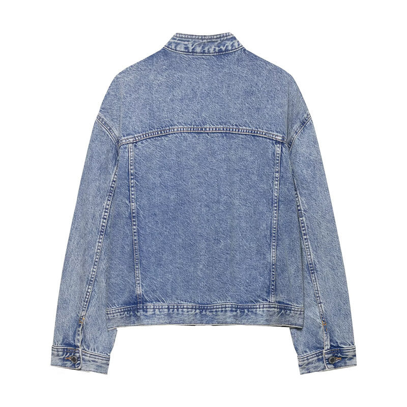 Damen Denimjacke Asymmetrisch Mit Taschen