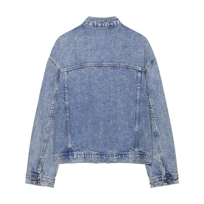 Damen Denimjacke Asymmetrisch Mit Taschen