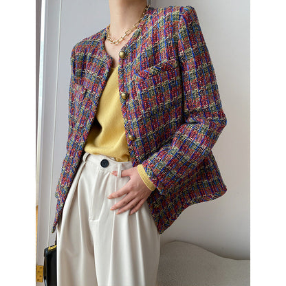 Damen Tweedjacke Klassisch Dekorative Knöpfe Braun - Norvielle