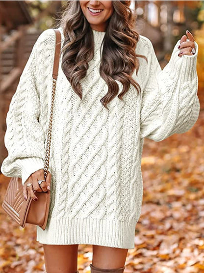 Damen Pullover Grobstrick Oversized Zopfmuster Beige