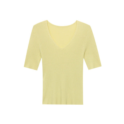 Damen V-Ausschnitt Pullover Rippstrick Fein Norvielle