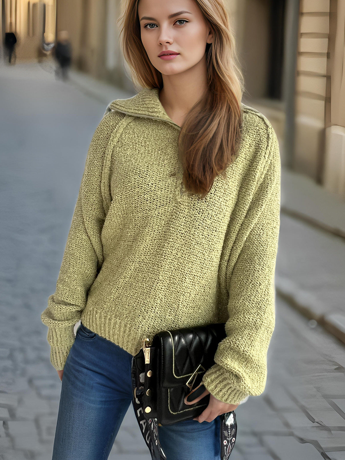Damen Strickpullover Oversized Ärmel Norvielle