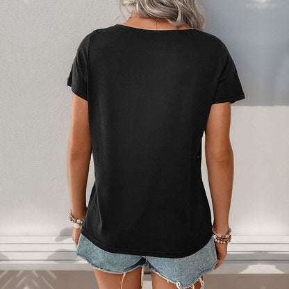 Damen T-Shirt Streifen Knöpfe Weiß