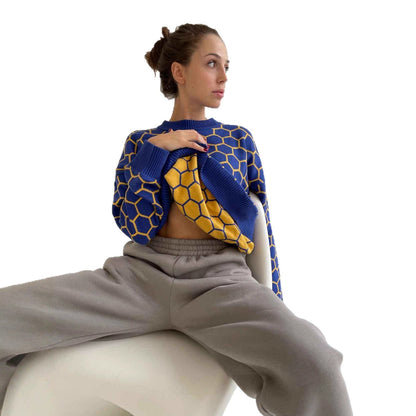 Damen Sweatshirt Gemusterter Wabenmuster Locker Norvielle