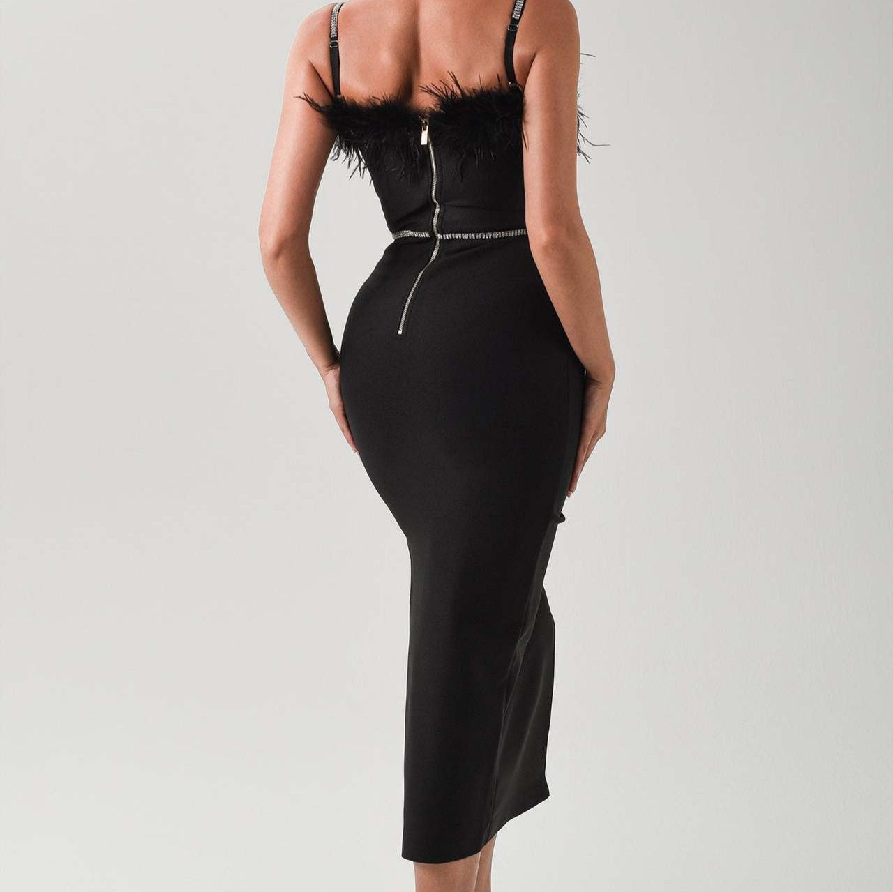 Damen Abendkleid Spitzenbesatz Schlitz