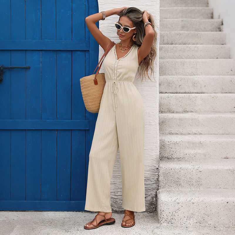 Damen Jumpsuit Elastischer Bund Praktische Taschen