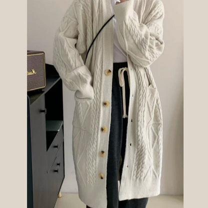 Damen Strickmantel Zopfmuster Taschen Norvielle
