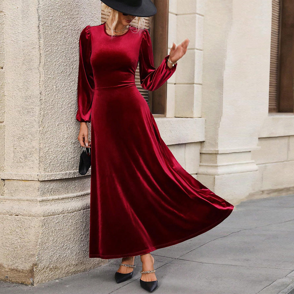 Damen Abendkleid Velour Langärmlig Schwingrock