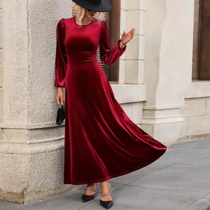 Damen Abendkleid Velour Langärmlig Schwingrock