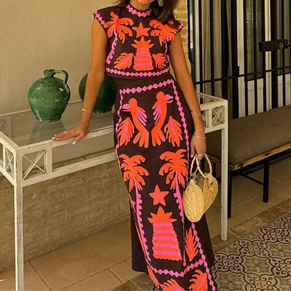 Damen Maxikleid Lebendiges Muster Eleganter Schnitt - Norvielle