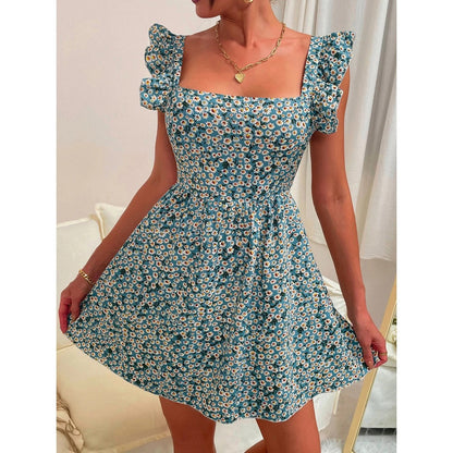 Damen Sommerkleid Rüschendetails Quadrat-Ausschnitt Norvielle - Norvielle