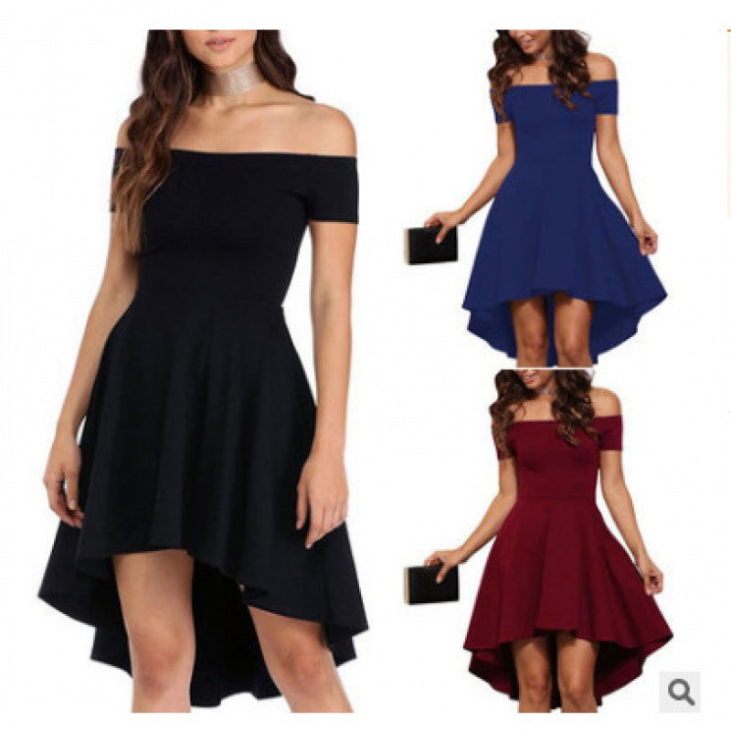 Damen Off-Shoulder Kleid Asymmetrischer Saum Figurbetont Norvielle