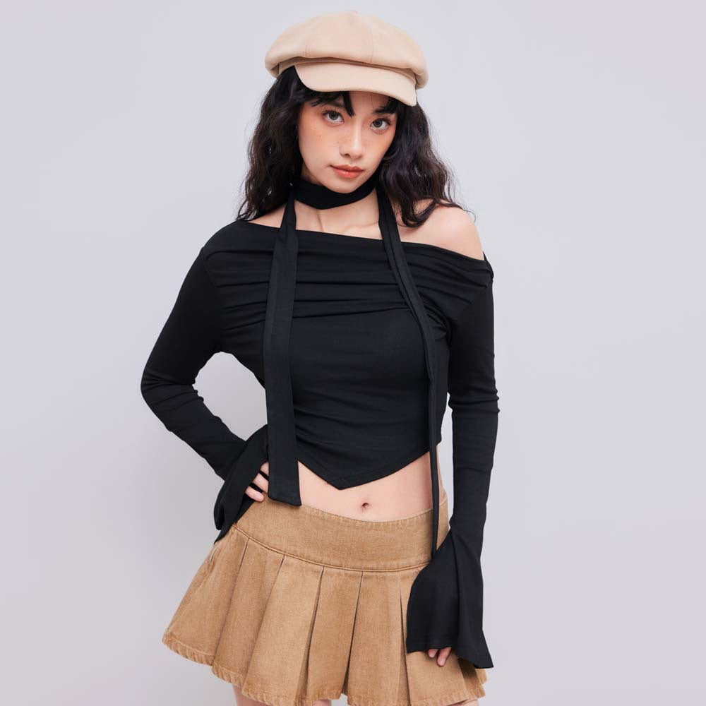 Damen Oberteil Asymmetrisch Halterdesign Elegante Drapierung - Norvielle