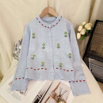 Damen Strickjacke Florales Muster Knopfverschluss Norvielle