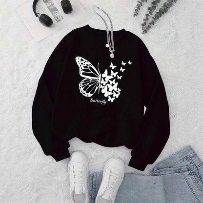 Damen Sweatshirt Schmetterlingsmotiv Lässig Grün