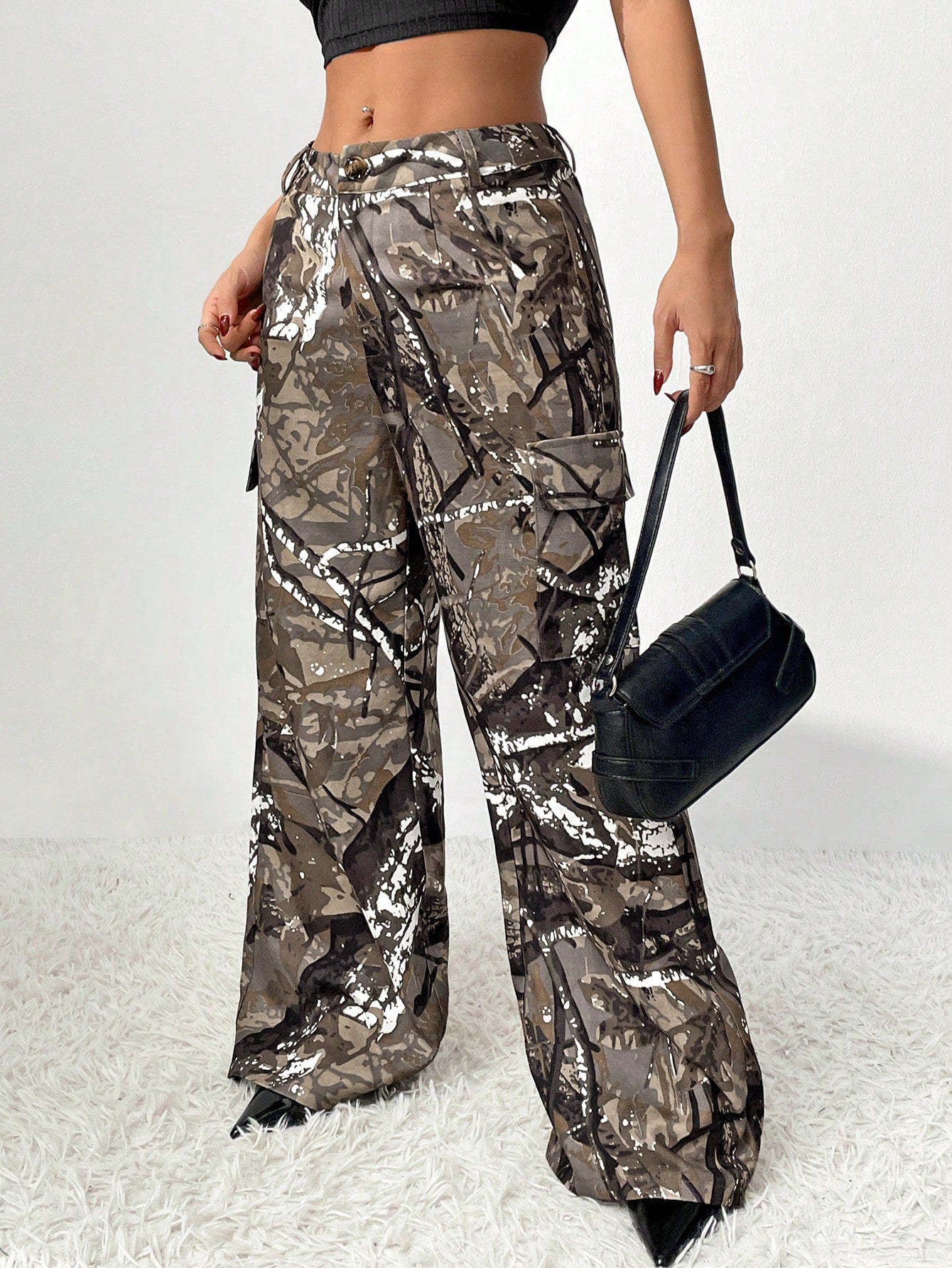 Damen Cargohose Camouflage-Design Weite Bein Norvielle