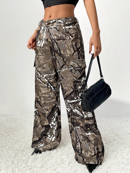 Damen Cargohose Camouflage-Design Weite Bein Norvielle