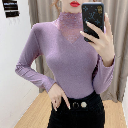 Damen Bluse mit Spitze Elegant Weiß