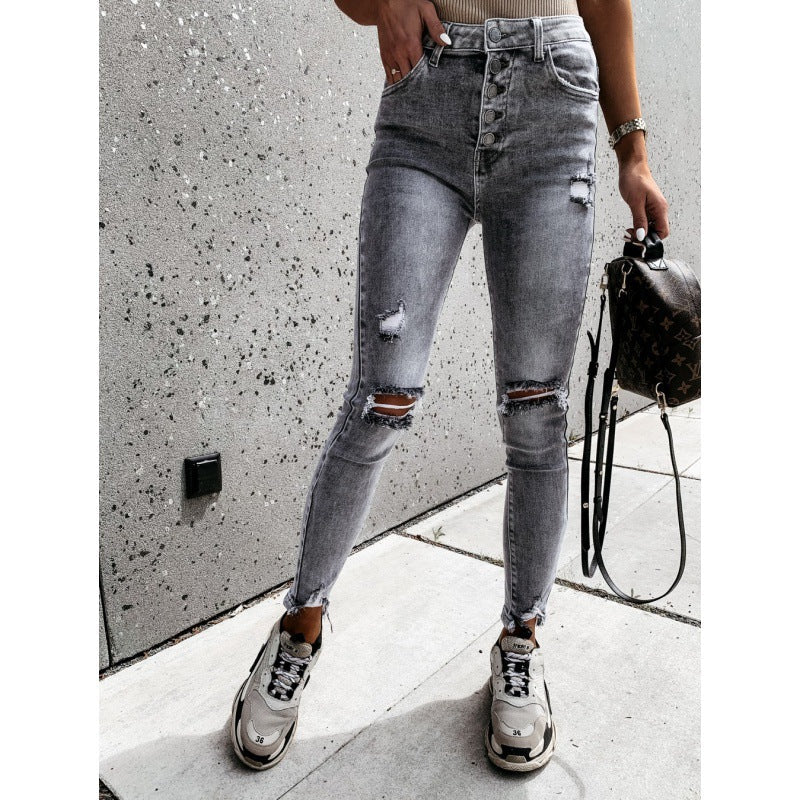Damen High Waist Ripped Jeans - Norvielle