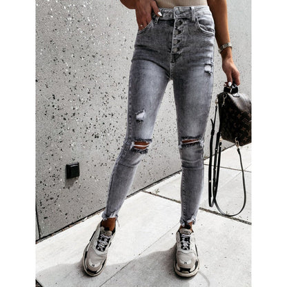 Damen High Waist Ripped Jeans - Norvielle