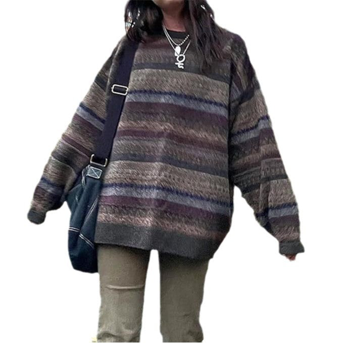 Damen Oversized-Pullover Bunt Streifenmuster Weite Ärmel Norvielle