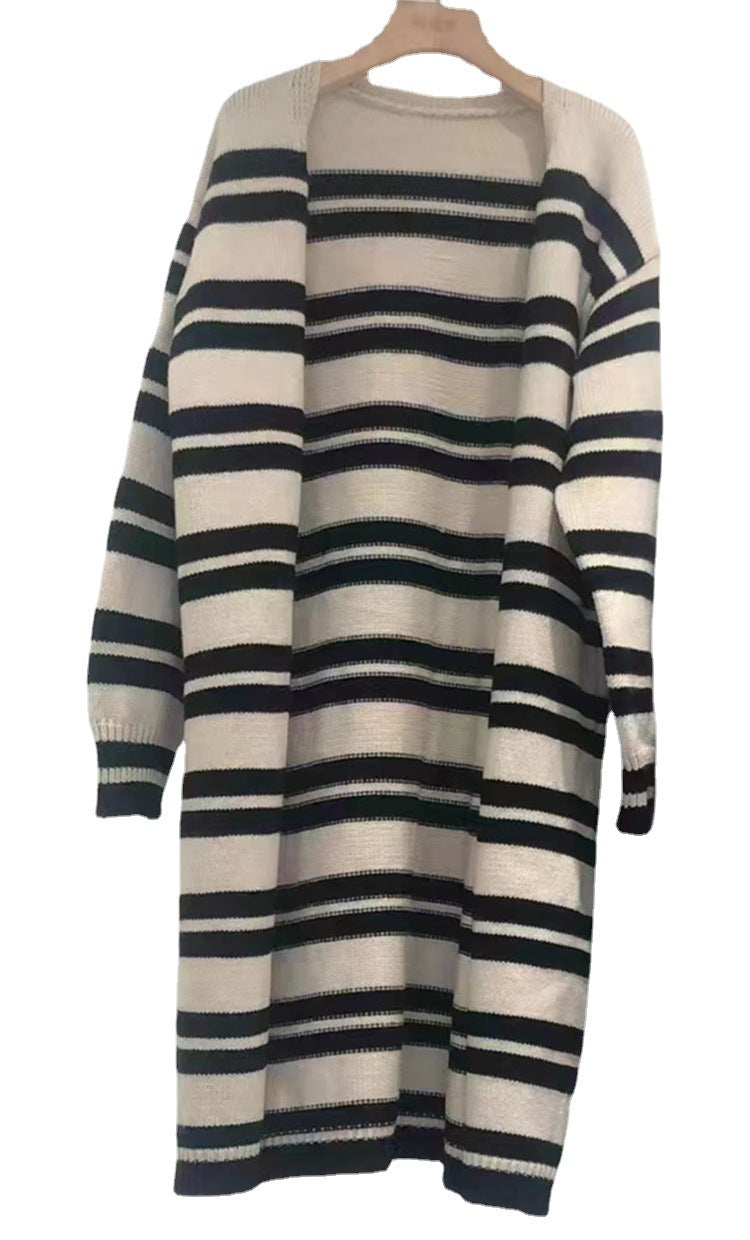 Damen Grobstrick-Cardigan Breite Streifen Lässig Norvielle