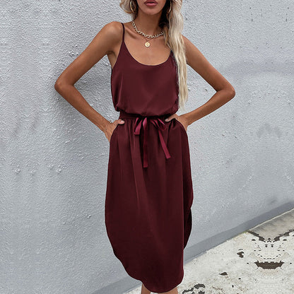 Damen Midikleid Taillenknoten Satinoptik Norvielle