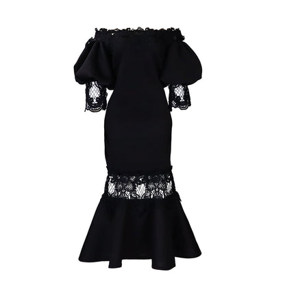 Damen Bodycon Kleid Spitze Voluminöse Ärmel
