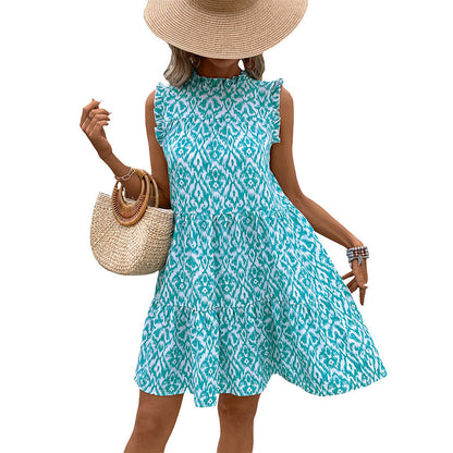 Damen Sommerkleid Wickelkleid mit Druck und Rüschendetails