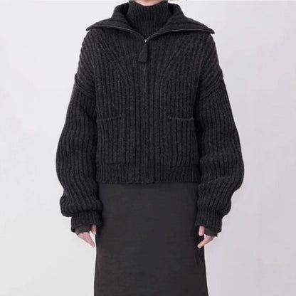 Damen Grobstrickpullover mit hohem Kragen und Taschen Norvielle - Norvielle