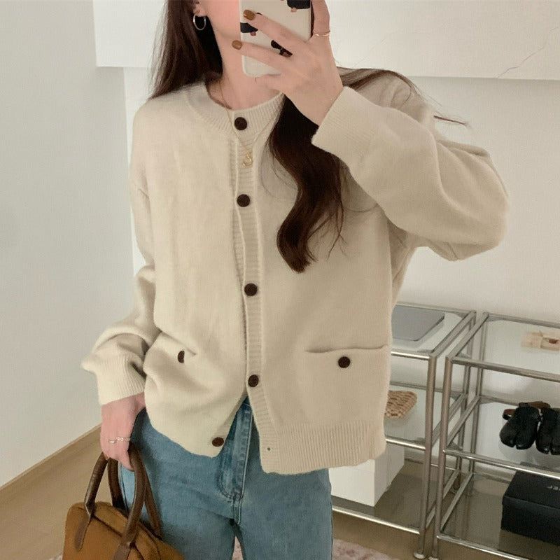 Damen Strickcardigan Große Taschen Knopfdetails Norvielle