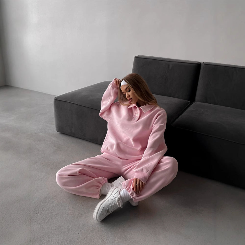 Damen Sportliches Loungewear-Set Weite Hose Modischer Kragen
