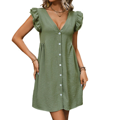 Damen Freizeitkleid Rüschendetails Knöpfausschnitt Norvielle