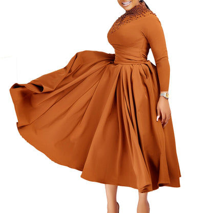 Damen Maxikleid mit Perlenverzierung Tailliert