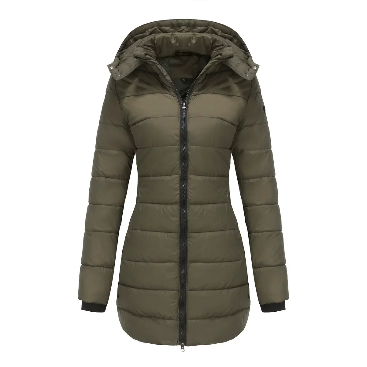 Damen Pufferjacke Steppdesign Mittellang Abnehmbare Kapuze