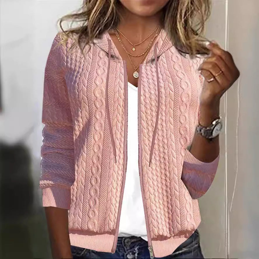 Damen Strickjacke Kapuze Strukturiert Beige