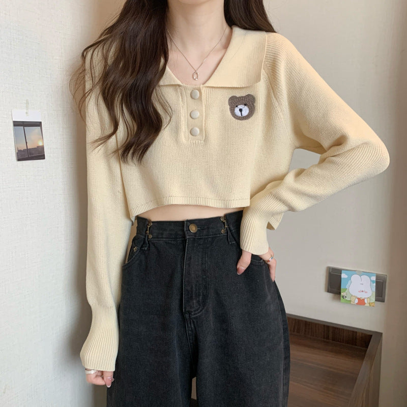 Damen Pullover Einhorn Motiv Knopfverschluss