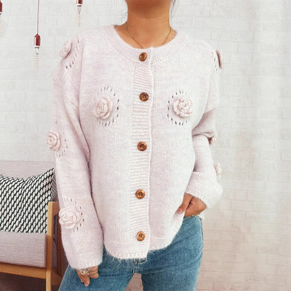 Damen Strickjacke mit Floralmuster und Knöpfen Norvielle