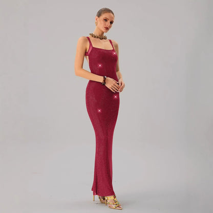 Damen Abendkleid Pailletten Tailliert